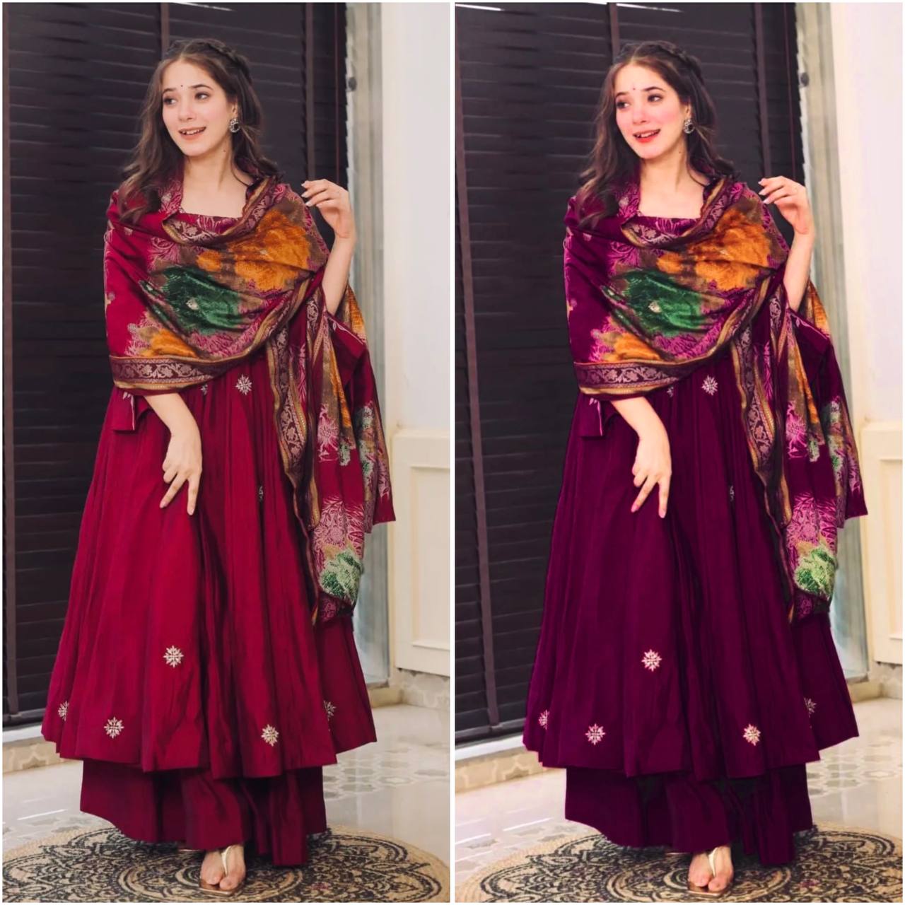 New Designer Collection In Pure Chinnon With Embroidery Sequence Work Gown And Dupatta Set Fully Stitched Ready To Wear
