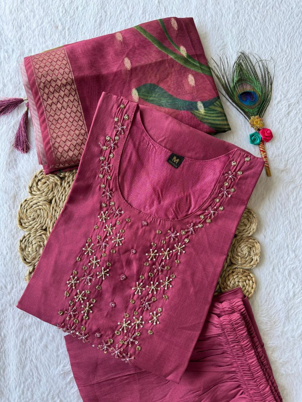 Rouge Roman Silk suit set |luxury Emporium | partylook wear |