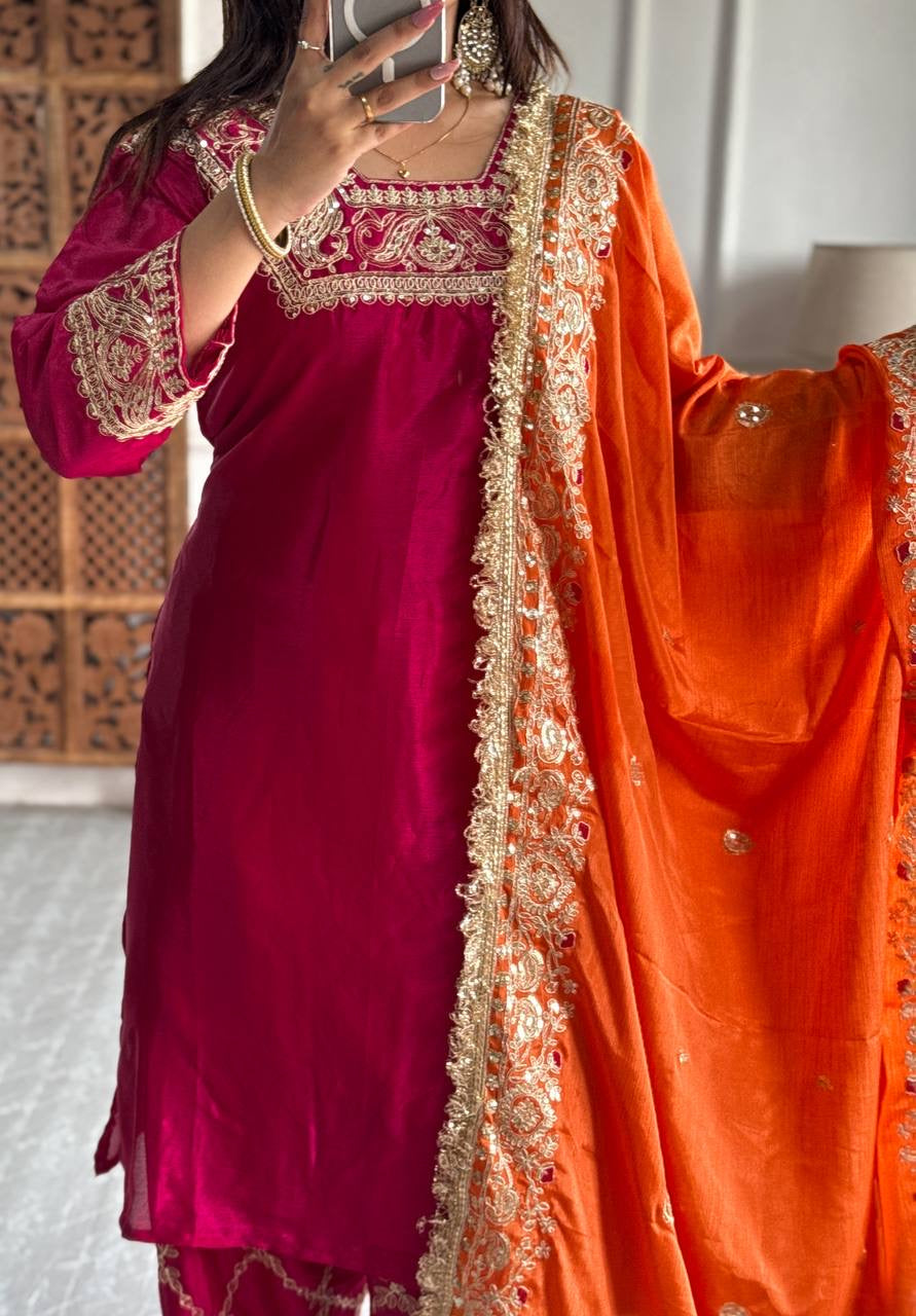 RASEYA | Luxuryemporium | Heavy Pure Chinon Silk Fabric With Micro silk inner (Fully stitched)| party wear |