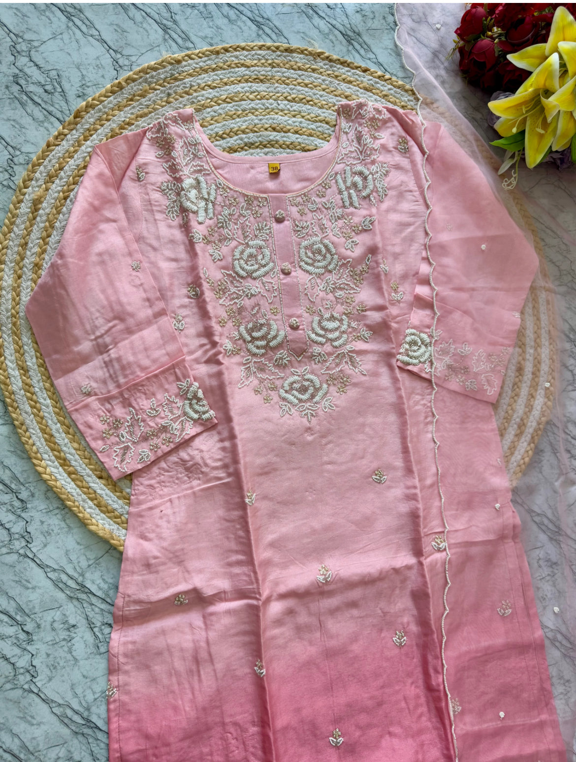RANGROON-Pearlwork tissue Silk suit | LUXURY EMPORIUM