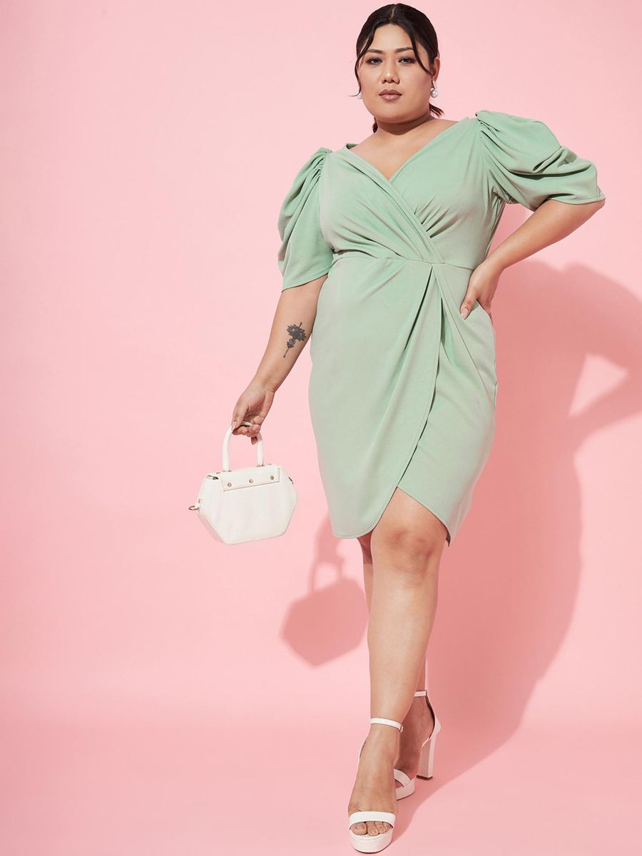 V-Neck Puff Sleeves Dress|LUXURY EMPORIUM |