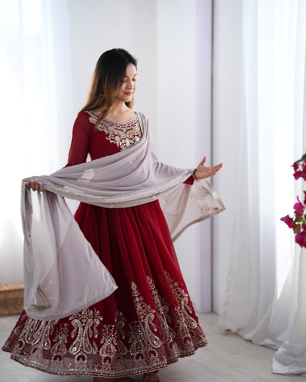 Heavy Designer Party Wear Look Gown-Dupatta in Heavy Multi Thread Embroidery Sequence Work| LUXURY EMPORIUM | HeavyWork