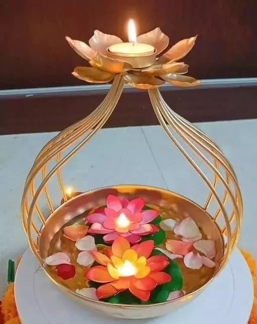 Handcrafted Diya Shape Flower Decorative Urli Bowl for Home Perfect for Floating Flowers and Tea Light Candles Ideal Home and Table Decor Diwali Decoration Items set of two