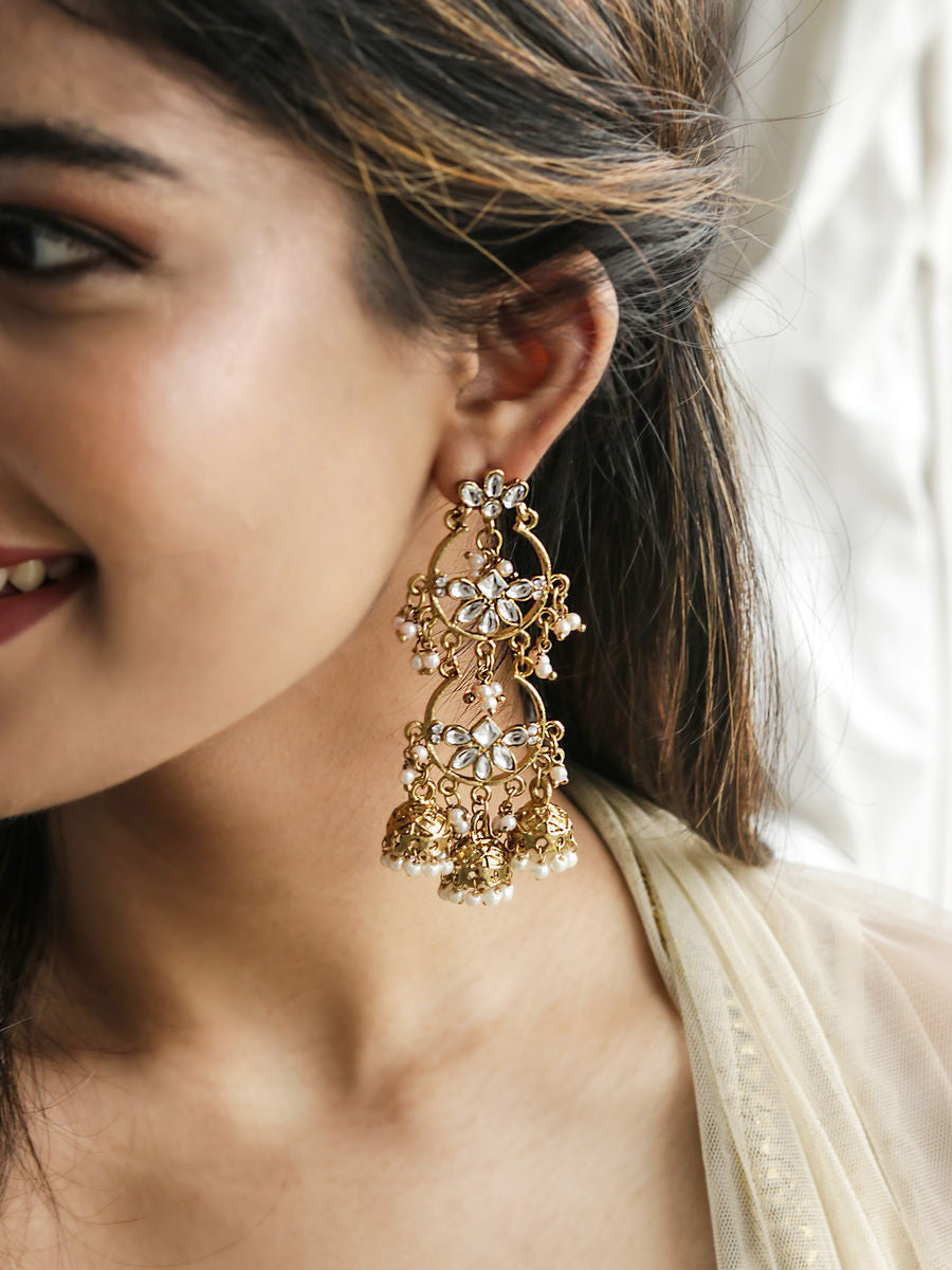 Wedding Ethnic Gold Kundan Drop Earrings For Women | LUXURYEMPORIUM | WOMEN FASHION EARINGS