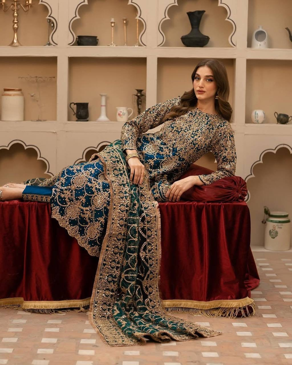 PARTYWEAR BRIDAL SUIT | Faux Georgette With 5mm Embroidery Sequence Work with beads work With Full Sleeve| LUXURY EMPORIUM