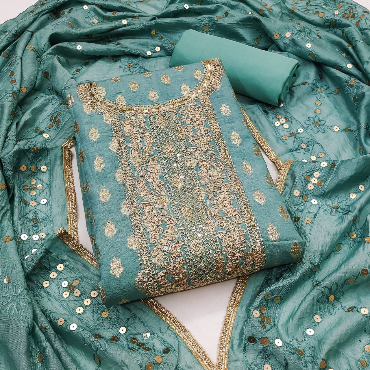 Top Fabrics:-CHANDERI SUIT SET ~| LUXURY EMPORIUM