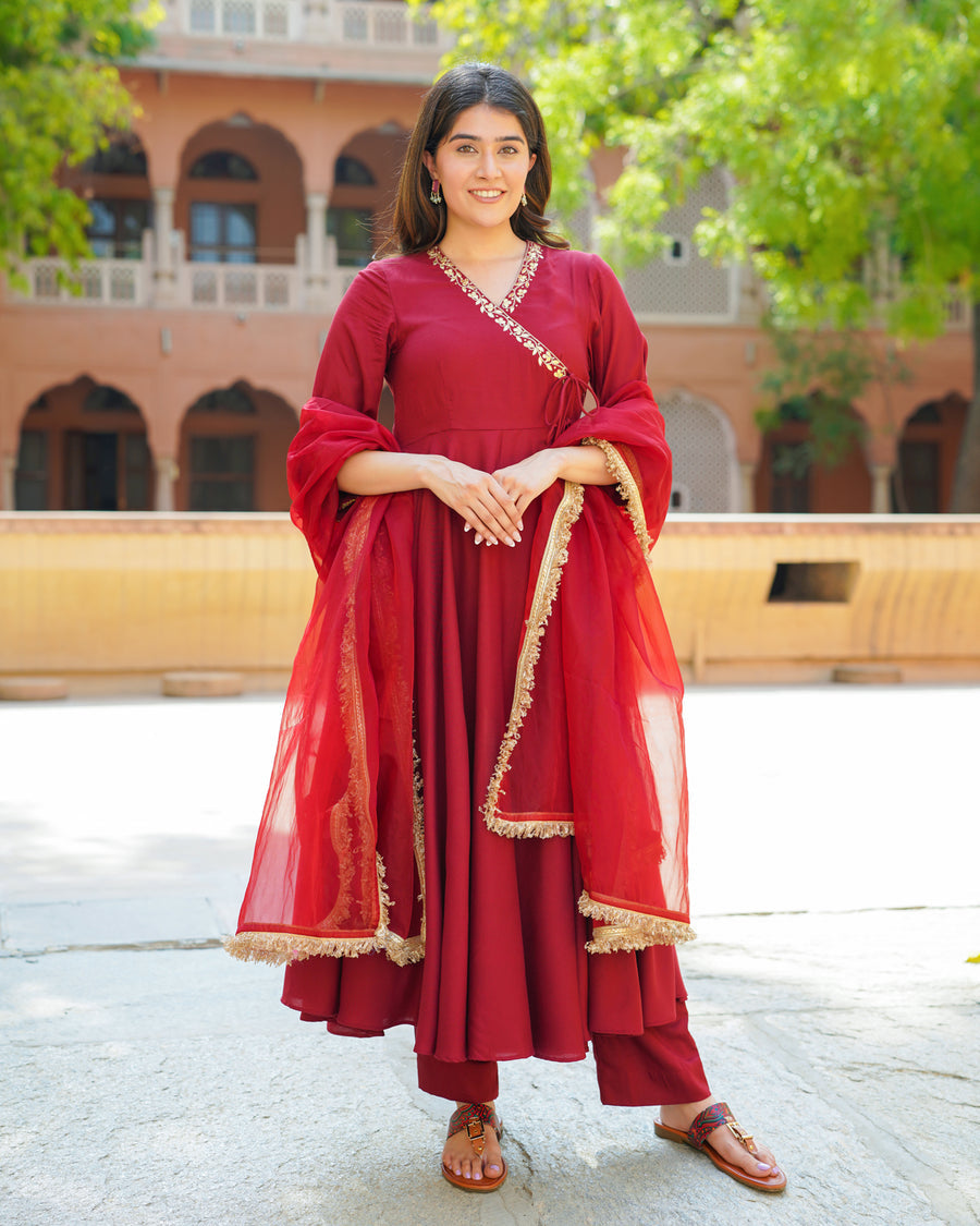 LUXURY EMPORIUM | MAROON ROYAL PLAIN |MAROON SUIT SET| DUPATTA LACE HEAVY |