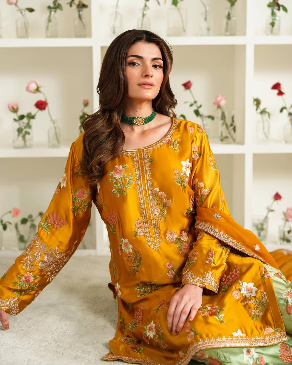 Natural Crep Silk With Embroidery Sequence Work with Full Sleeve| LUXURY EMPORIUM | women fashion | KURTA FARSHI SALWAR