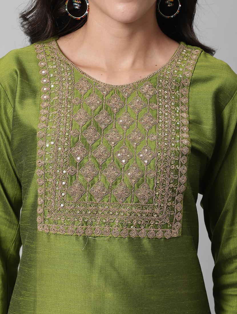 Luxury Emporium | olive Material Suit piece full stitched
