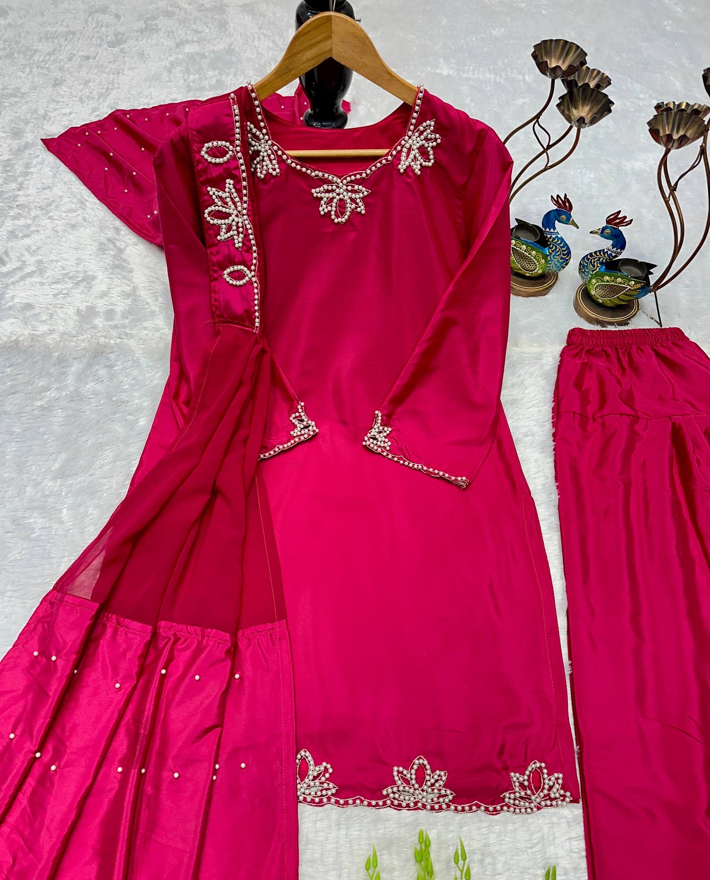 ✨ The Regal Pearl Affair ✨
Designer Embroidered Top, Farsi Salwar & Dupatta Set| LUXURY EMPORIM|