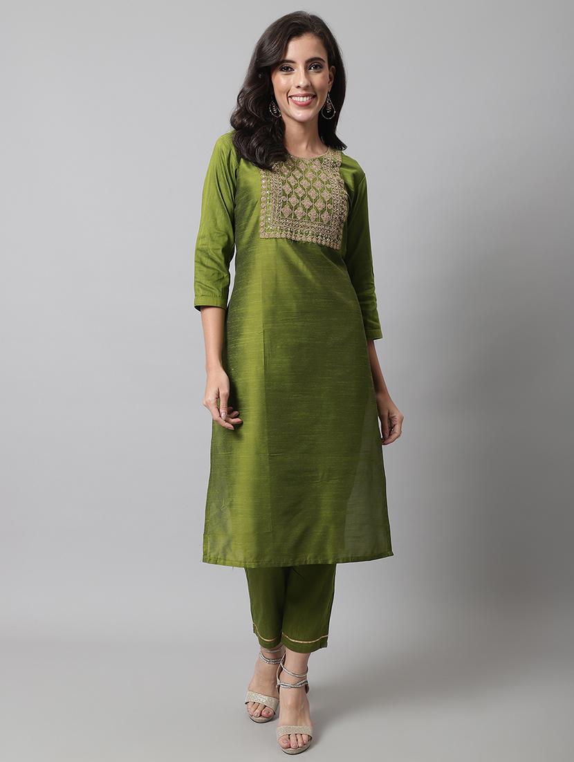 Luxury Emporium | olive Material Suit piece full stitched