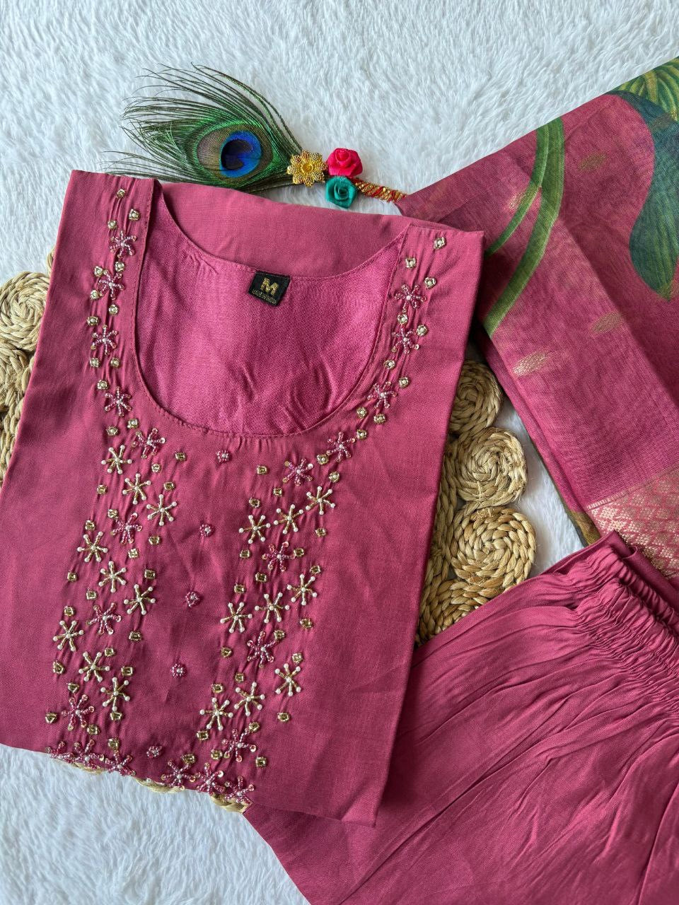 Rouge Roman Silk suit set |luxury Emporium | partylook wear |