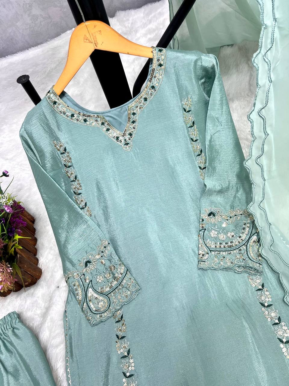 LONG KURTI WITH BOTTOM AND BEAUTIFUL DUPATTA | LUXURY EMPORIUM | Wedding Festive