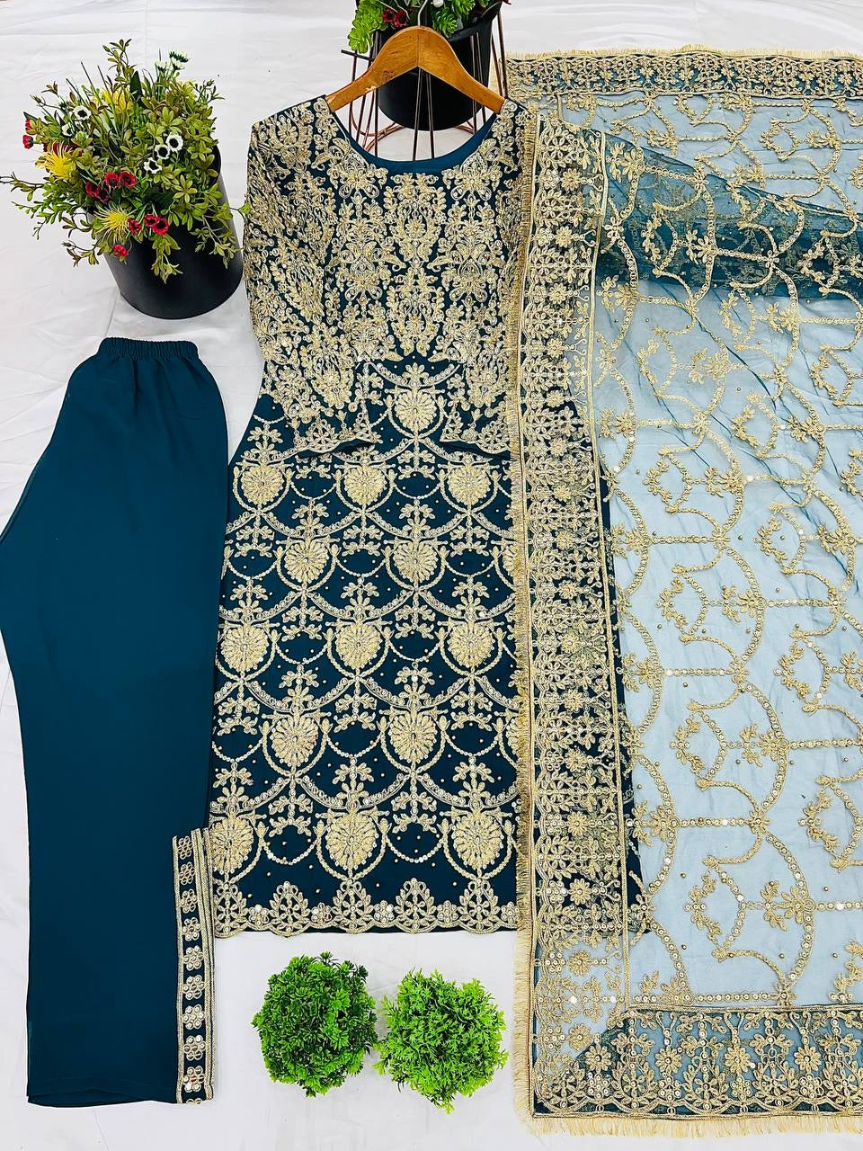 PARTYWEAR BRIDAL SUIT | Faux Georgette With 5mm Embroidery Sequence Work with beads work With Full Sleeve| LUXURY EMPORIUM