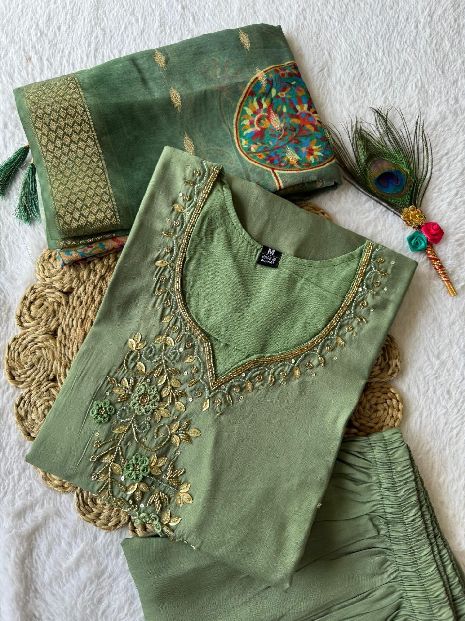 RomanSilk Kurti Dupatta set | handwork |LUXURY EMPORIUM