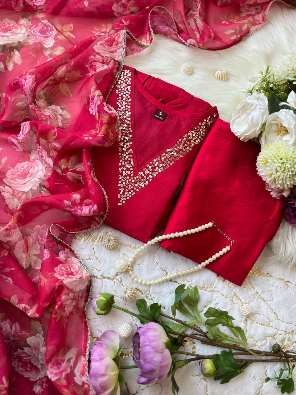 Pure Chanderi Kurtipent With Orgenza Duppata Embroidery Work | LUXURY EMPORIUM