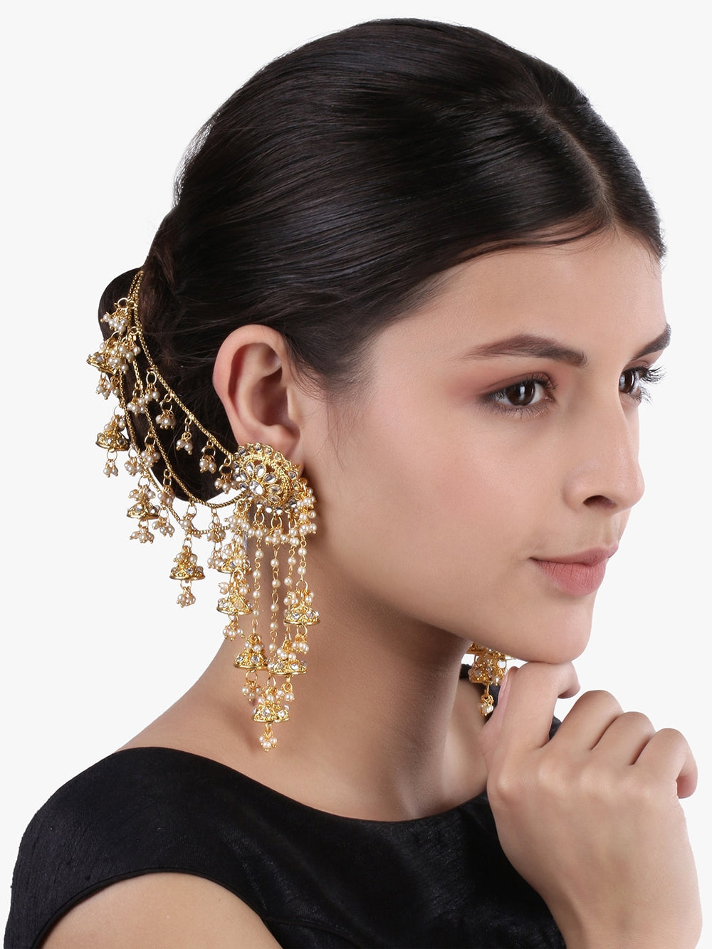 Luxury Emporium EARRINGS WITH HAIR CHAIN