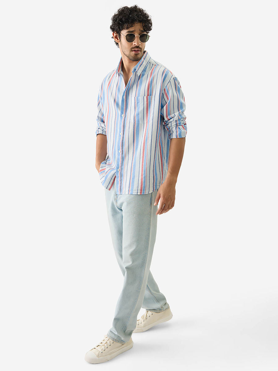 Stripes: Blue, Red Men Relaxed Shirt| LUXURY EMPORIUM | MENS WEAR | CASUAL FITS