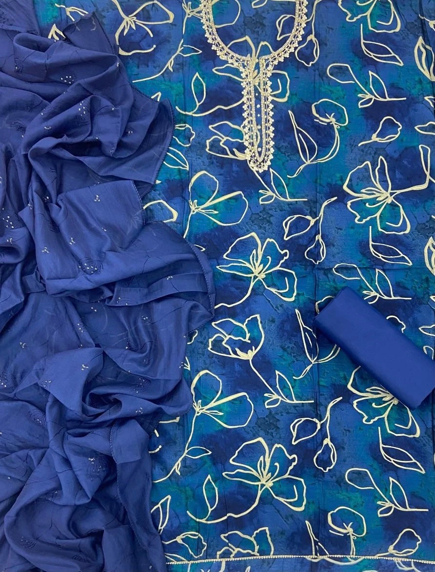 Roman Silk Suit | LUXURY EMPORIUM -PARTY WEAR NECK EMBROIDERY