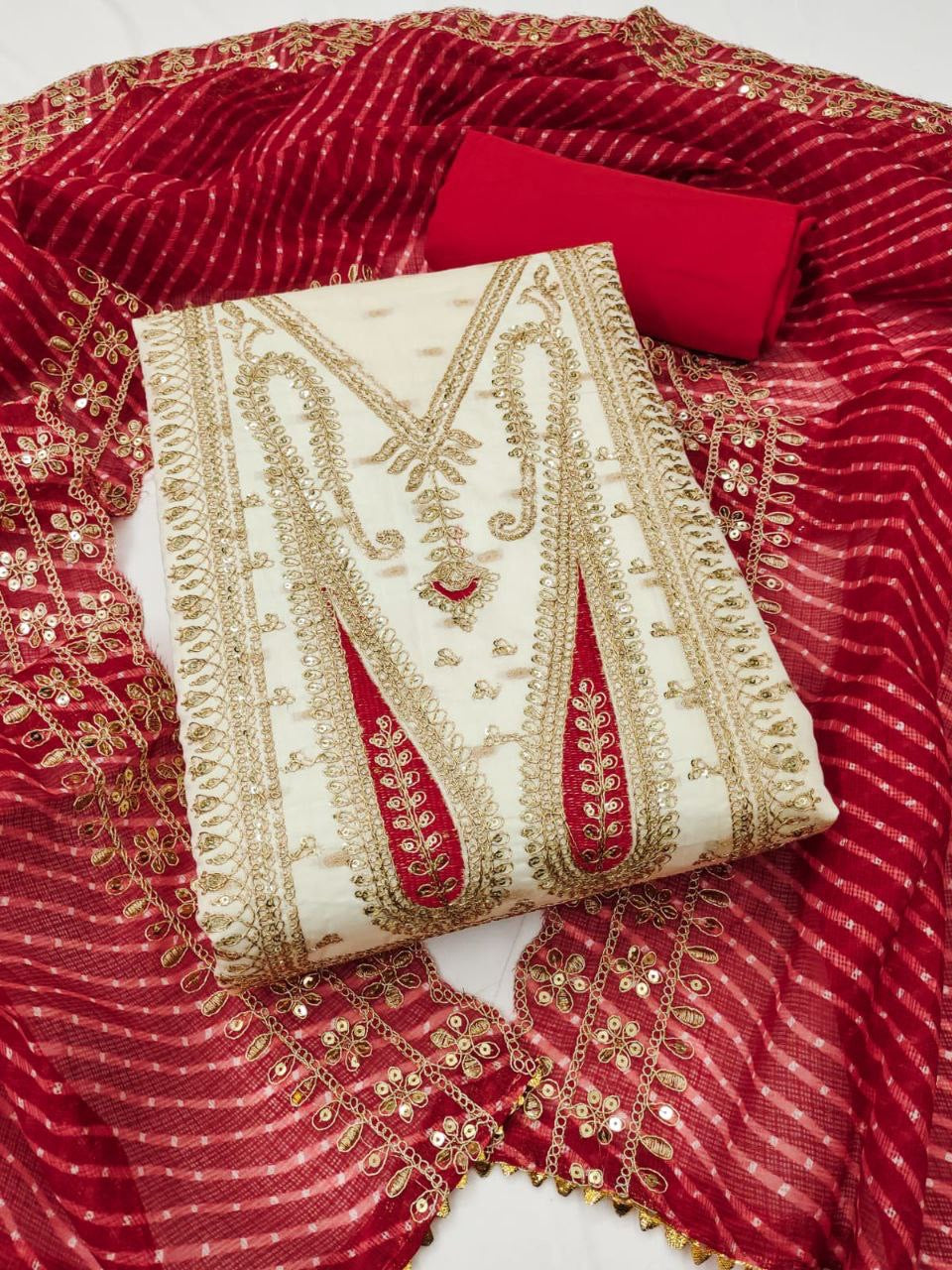 Chanderi Booti Suit unstitched | Luxury Emporium | Suit piece