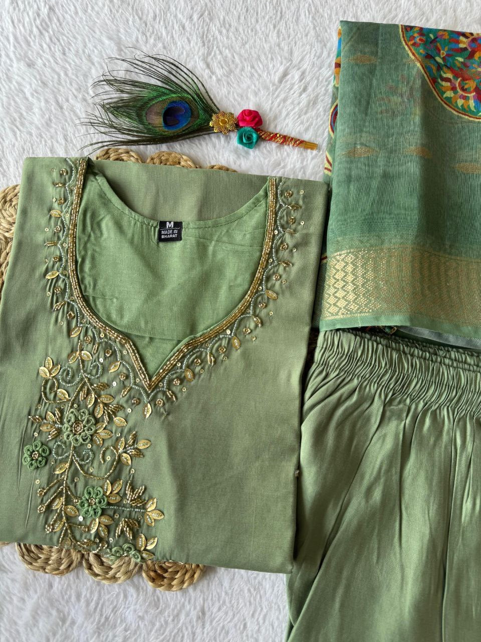 RomanSilk Kurti Dupatta set | handwork |LUXURY EMPORIUM