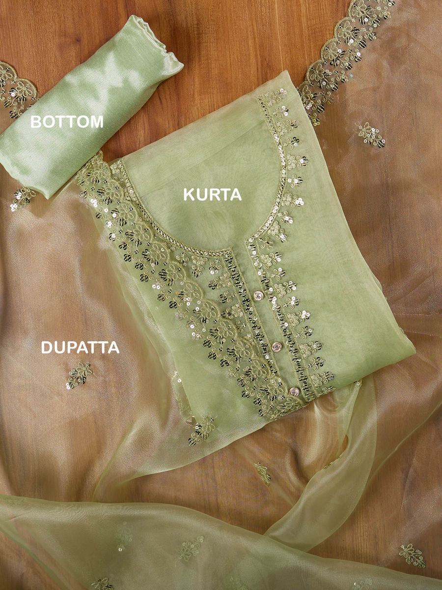 Georgette Embroidered Thread work Unstitched Suit set With Lining