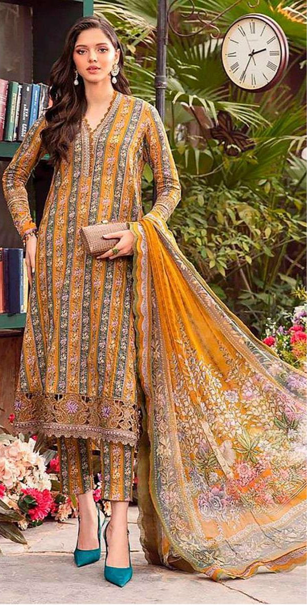 Yellow Semi Stitched Heavy Cotton Self Embroidery Pakistani Dress