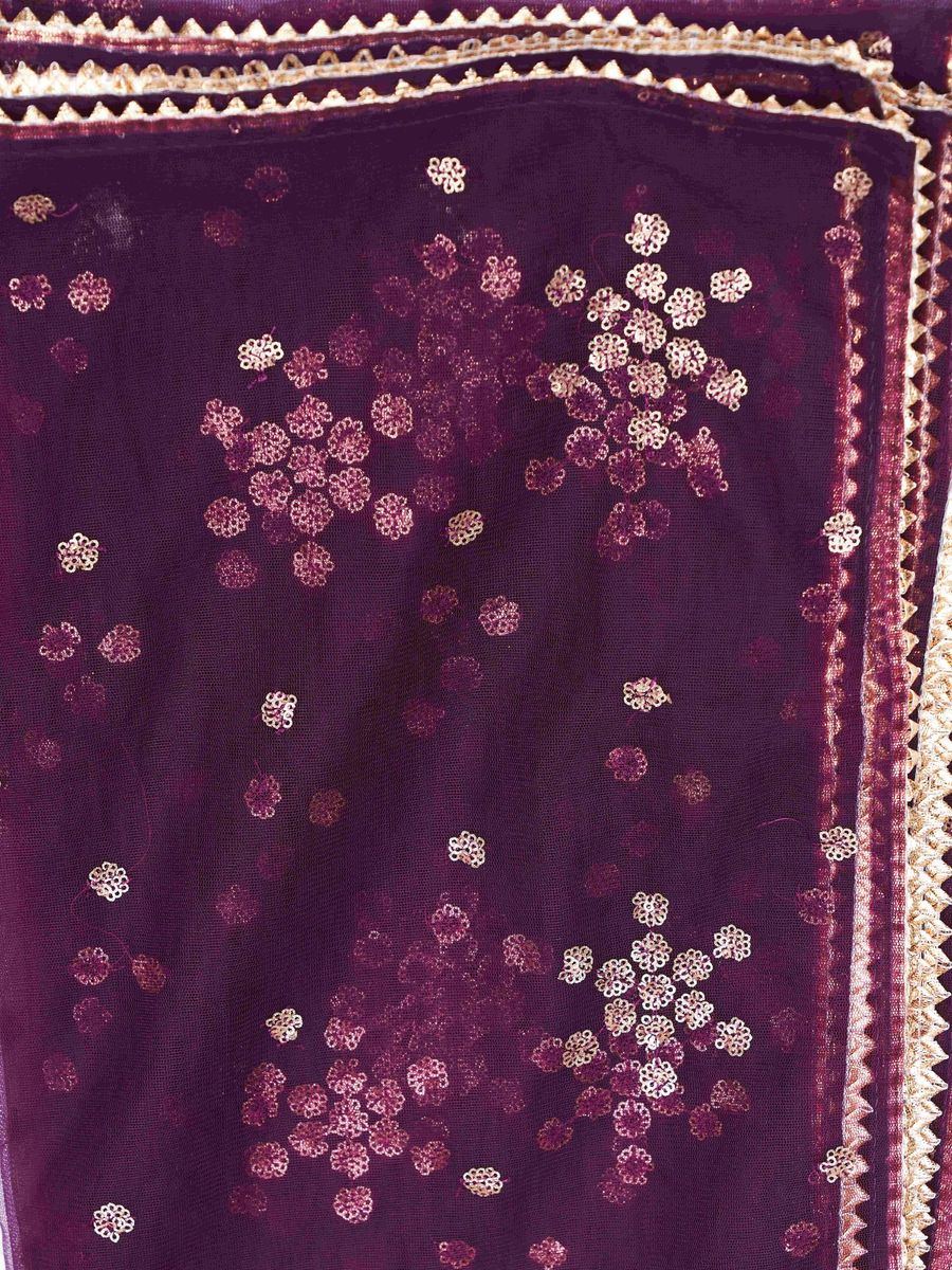 Burgundy Poly Crepe Solid Flared Kurta with Pant and Dupatta (Set of 3)| LUXURY EMPORIUM