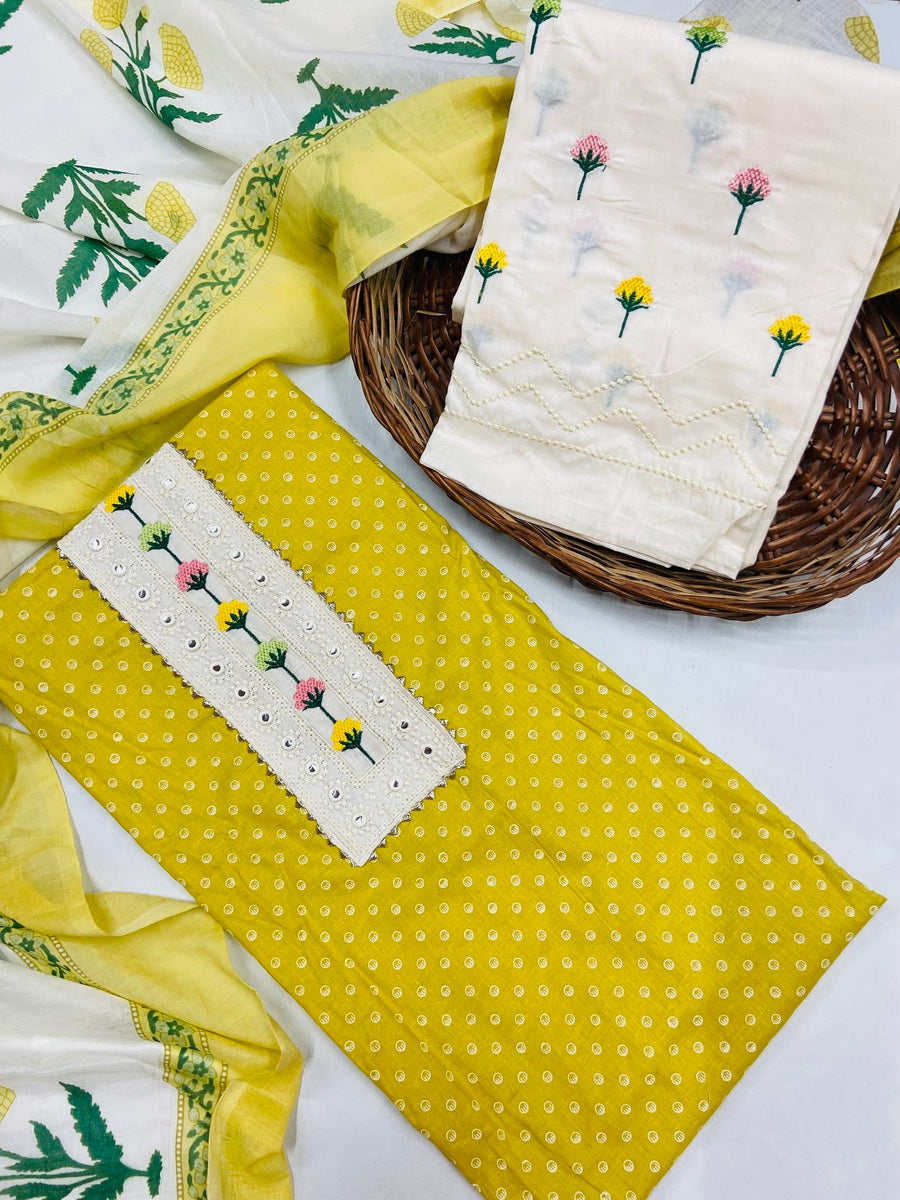 PREMIUM COTTON PRINT SUIT (WITH SALWAR WORK )| LUXURY EMPORIUM | COTTON UNSTITCHED