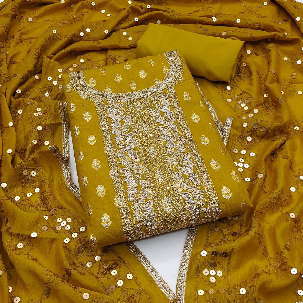 Top Fabrics:-CHANDERI SUIT SET ~| LUXURY EMPORIUM