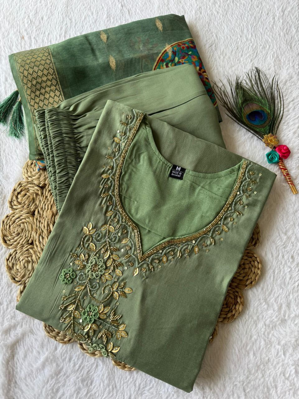RomanSilk Kurti Dupatta set | handwork |LUXURY EMPORIUM