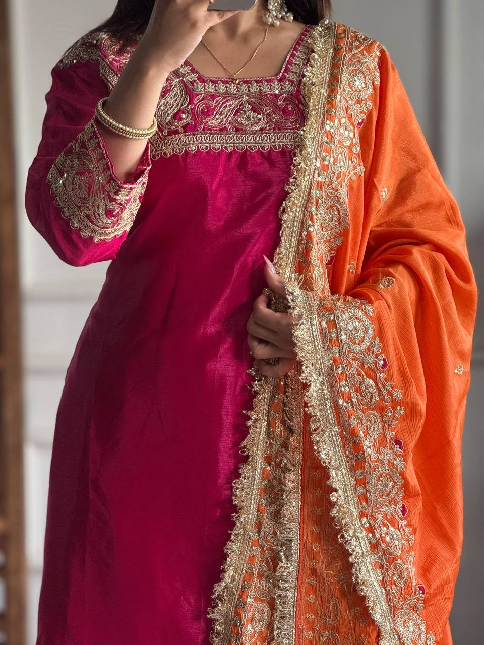 RASEYA | Luxuryemporium | Heavy Pure Chinon Silk Fabric With Micro silk inner (Fully stitched)| party wear |