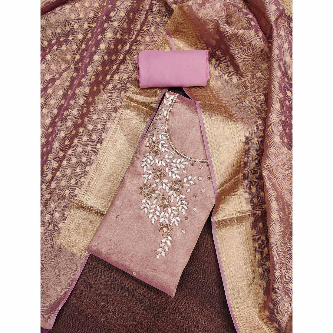 Green Moti & Gota Patti Handwork Viscose PARTY WEAR Dress Material| LUXURY EMPORIUM