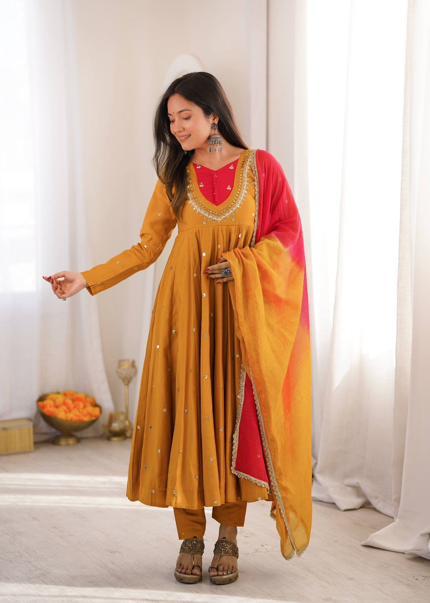 Rajkuwar| Elegant Designer Anarkali 3-Piece Set with Embroidery Sequence & Real Mirror Work| LUXURY EMPORIUM