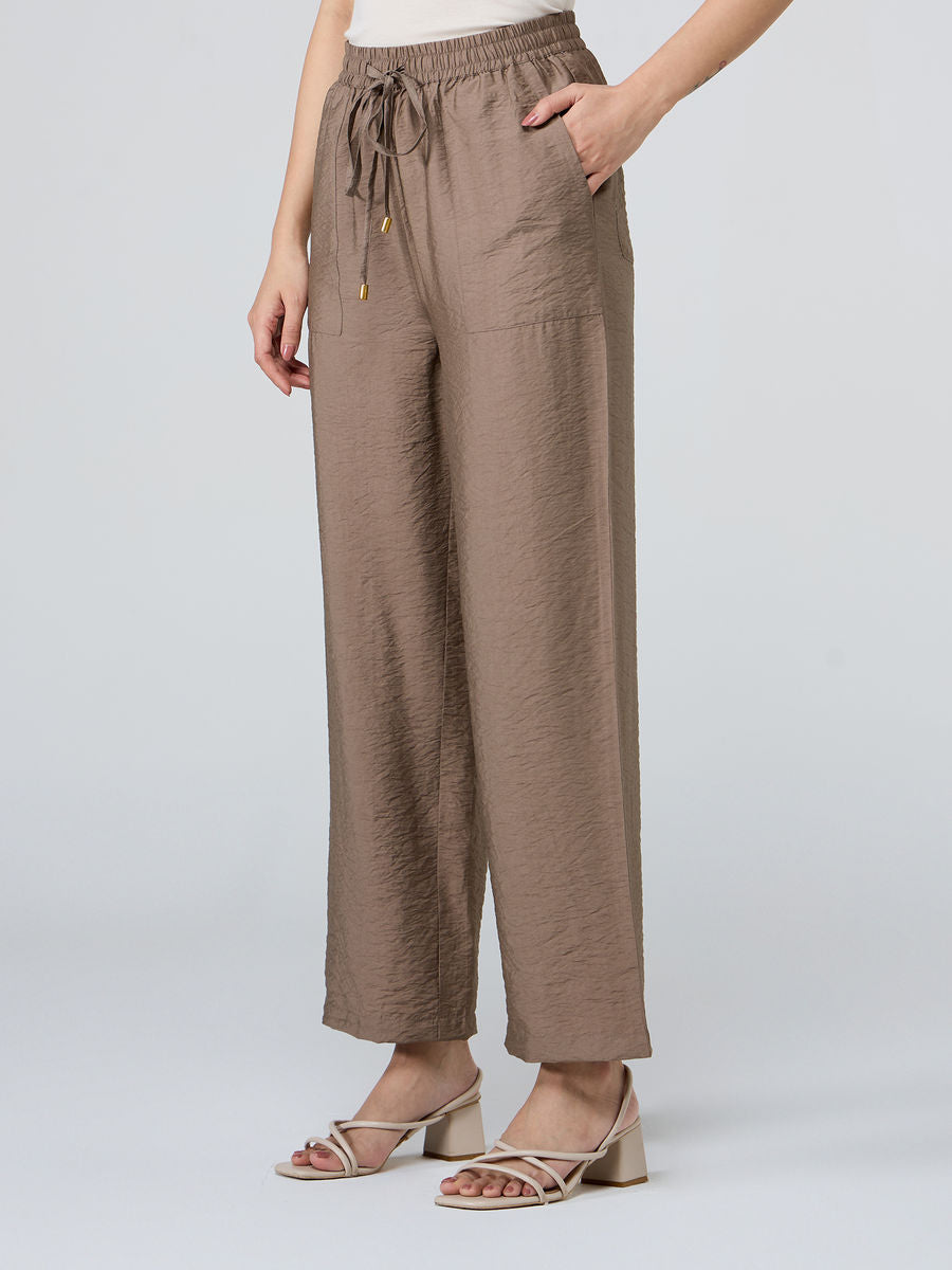 Light Brown High Waist Wide Fit Trousers| WOMEN BOTTOM| LUXURY EMPORIUM