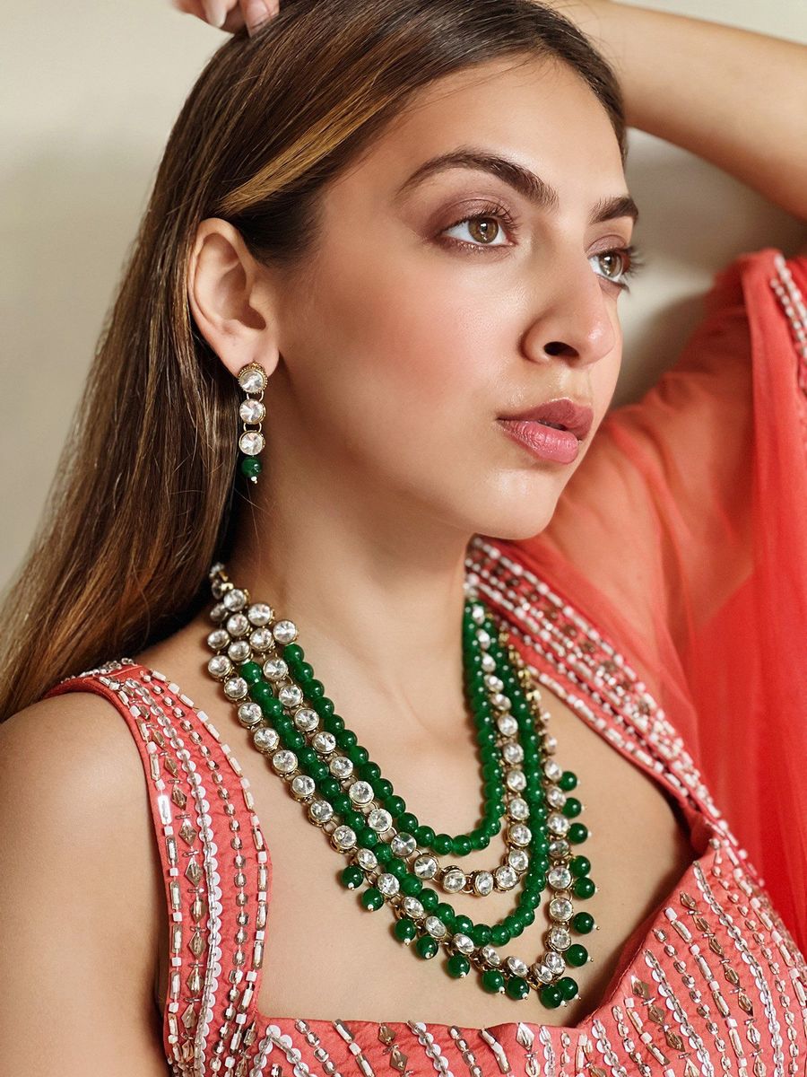 Green Long Haar Bridal Jewellery Set | LUXURY EMPORIUM | NECKLACE SET