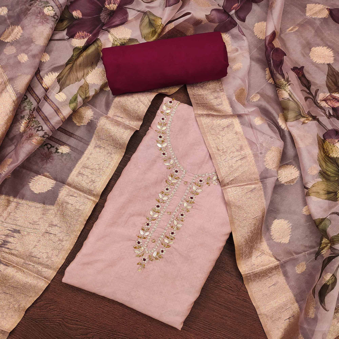 Peach Floral Digital Printed SUIT PIECE | Handwork Pure Cotton Dress Material|LUXURY EMPORIUM