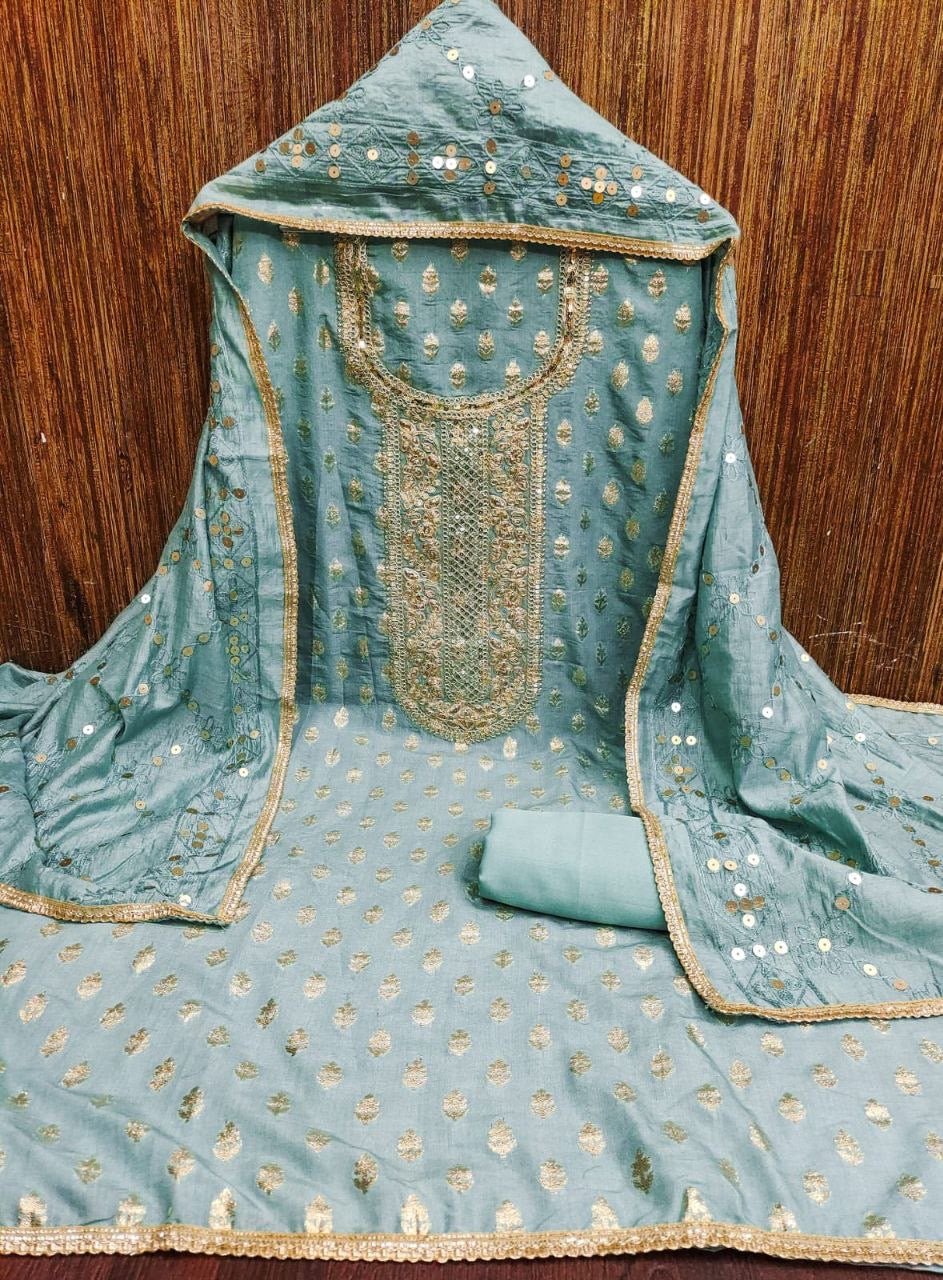 Top Fabrics:-CHANDERI SUIT SET ~| LUXURY EMPORIUM