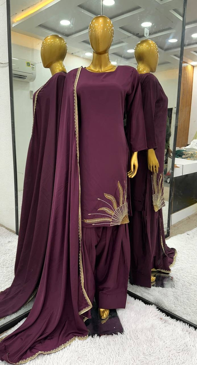 NATURAL CREPE SILK HANDWORK BORDER LACE | KURTA PATIALA PLAZZO| LUXURY EMPORIUM