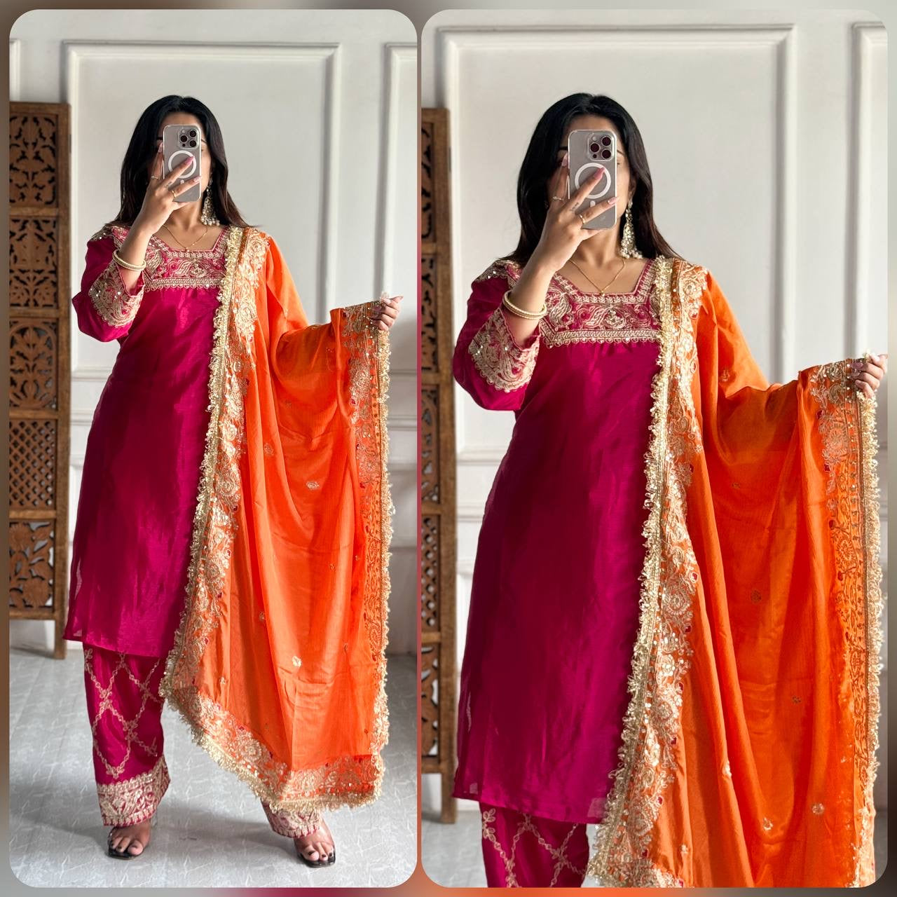 RASEYA | Luxuryemporium | Heavy Pure Chinon Silk Fabric With Micro silk inner (Fully stitched)| party wear |