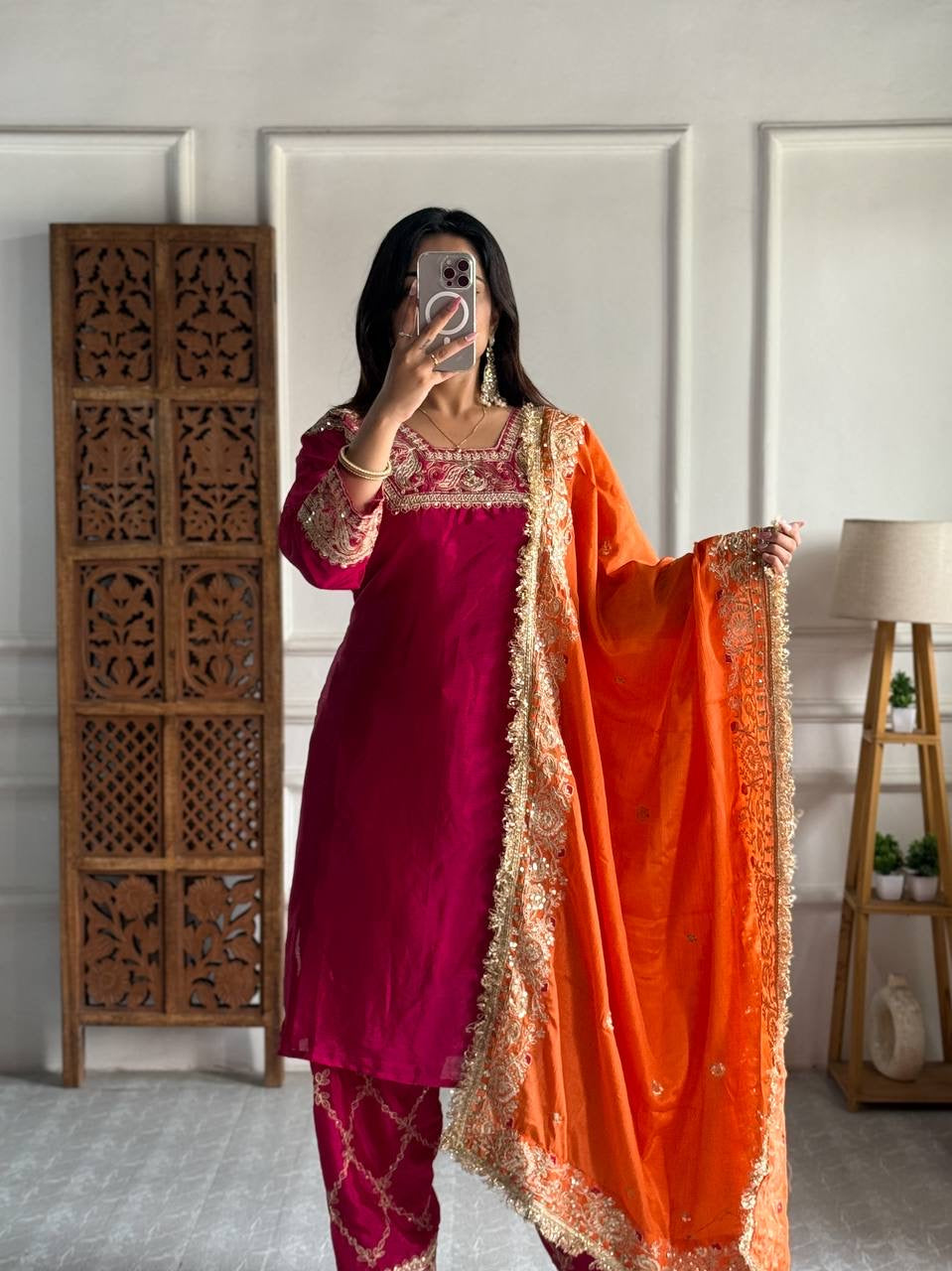 RASEYA | Luxuryemporium | Heavy Pure Chinon Silk Fabric With Micro silk inner (Fully stitched)| party wear |