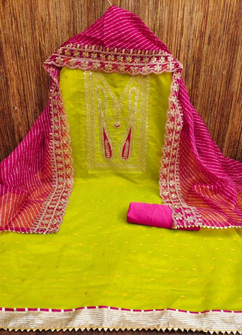 Chanderi Booti Suit unstitched | Luxury Emporium | Suit piece