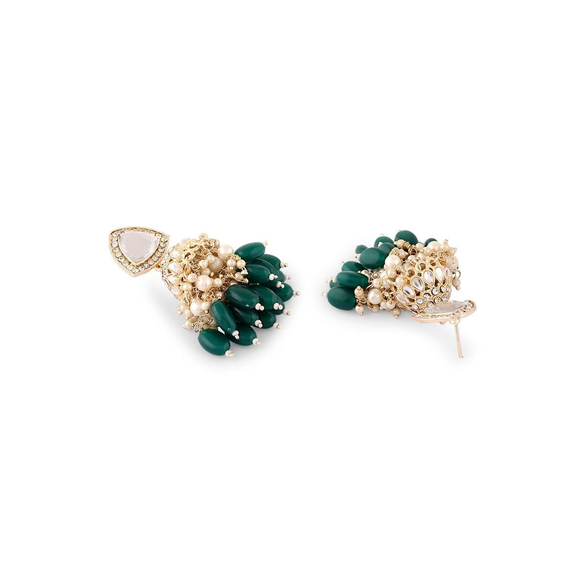 Zaveri Pearls
Green Stones Cluster Beads Drop Jhumka Earrings