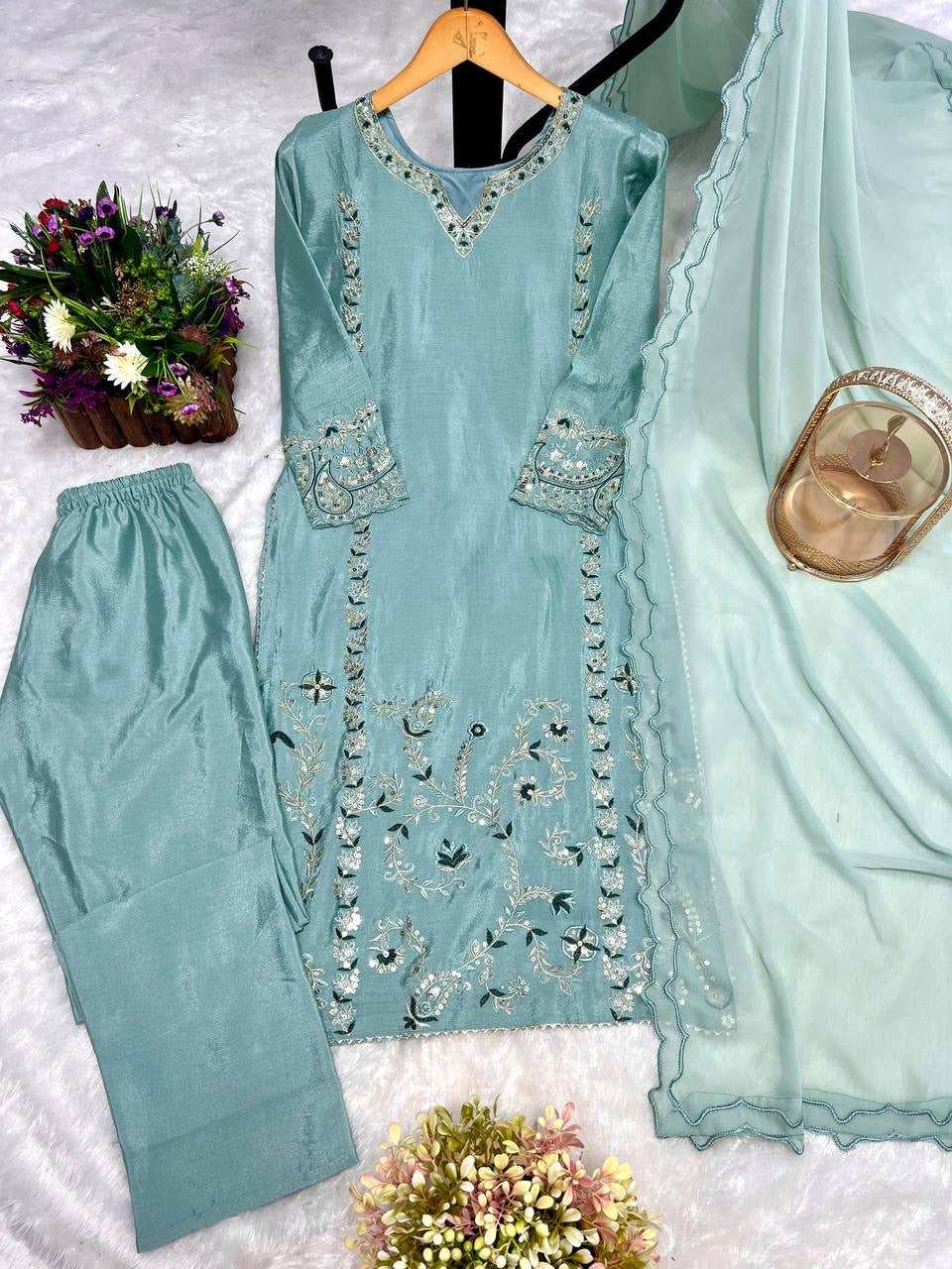 LONG KURTI WITH BOTTOM AND BEAUTIFUL DUPATTA | LUXURY EMPORIUM | Wedding Festive