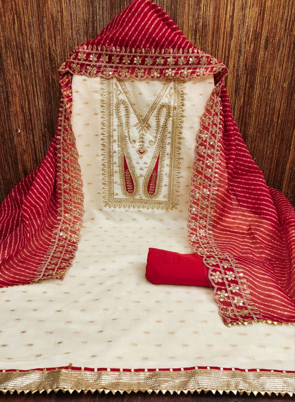 Chanderi Booti Suit unstitched | Luxury Emporium | Suit piece