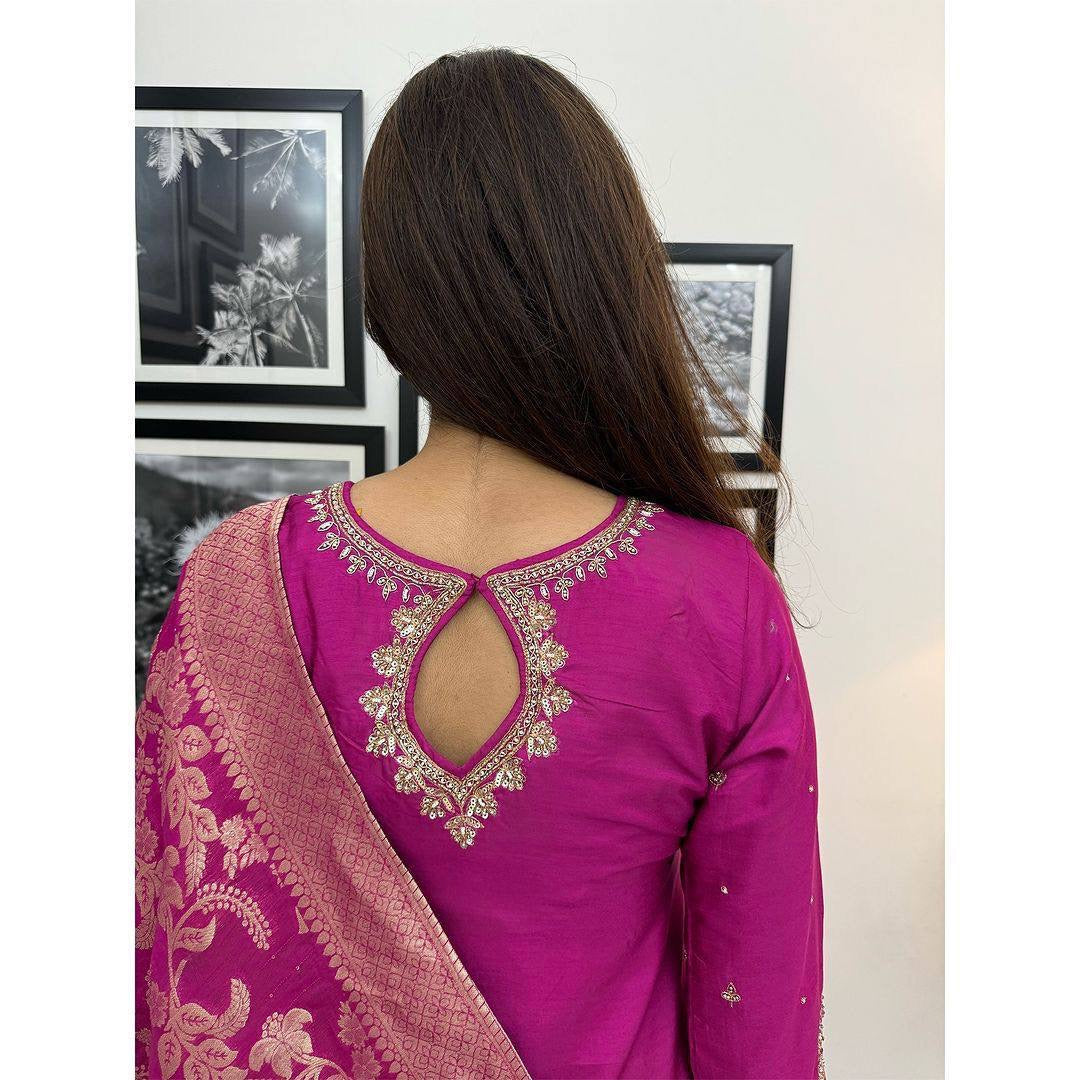Rani Rang Suit dupatta set | Luxury Emporium | thread work embroidered