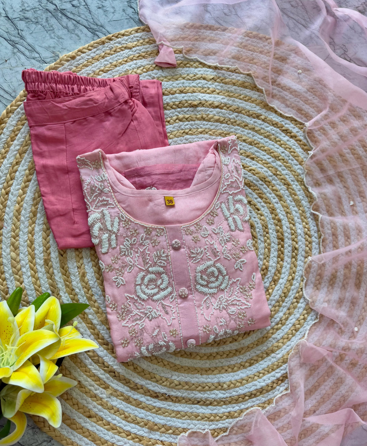 RANGROON-Pearlwork tissue Silk suit | LUXURY EMPORIUM