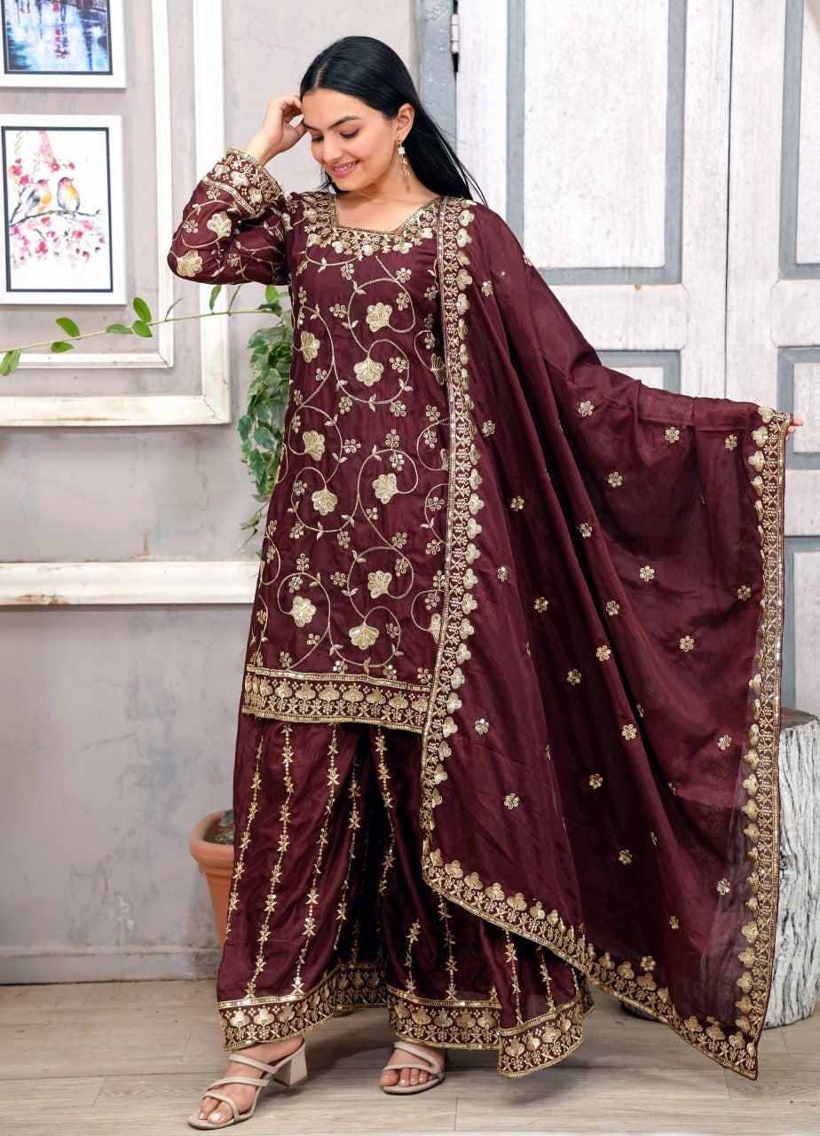 New Designer Embroidered Chinon Sharara Suit With Sequence Embroidered Work
| luxury emporium |