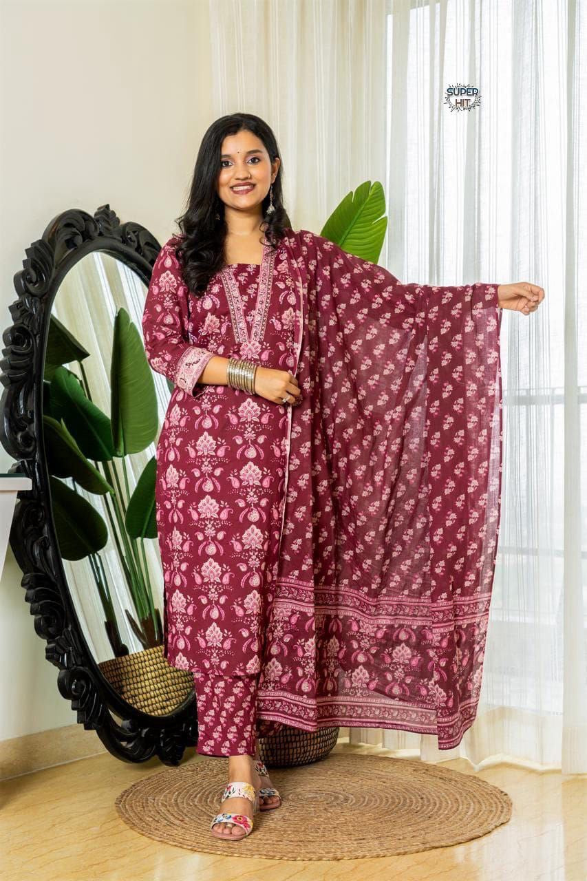 PureCotton suit Jaipuri print long length | Luxury Emporium | casual classy