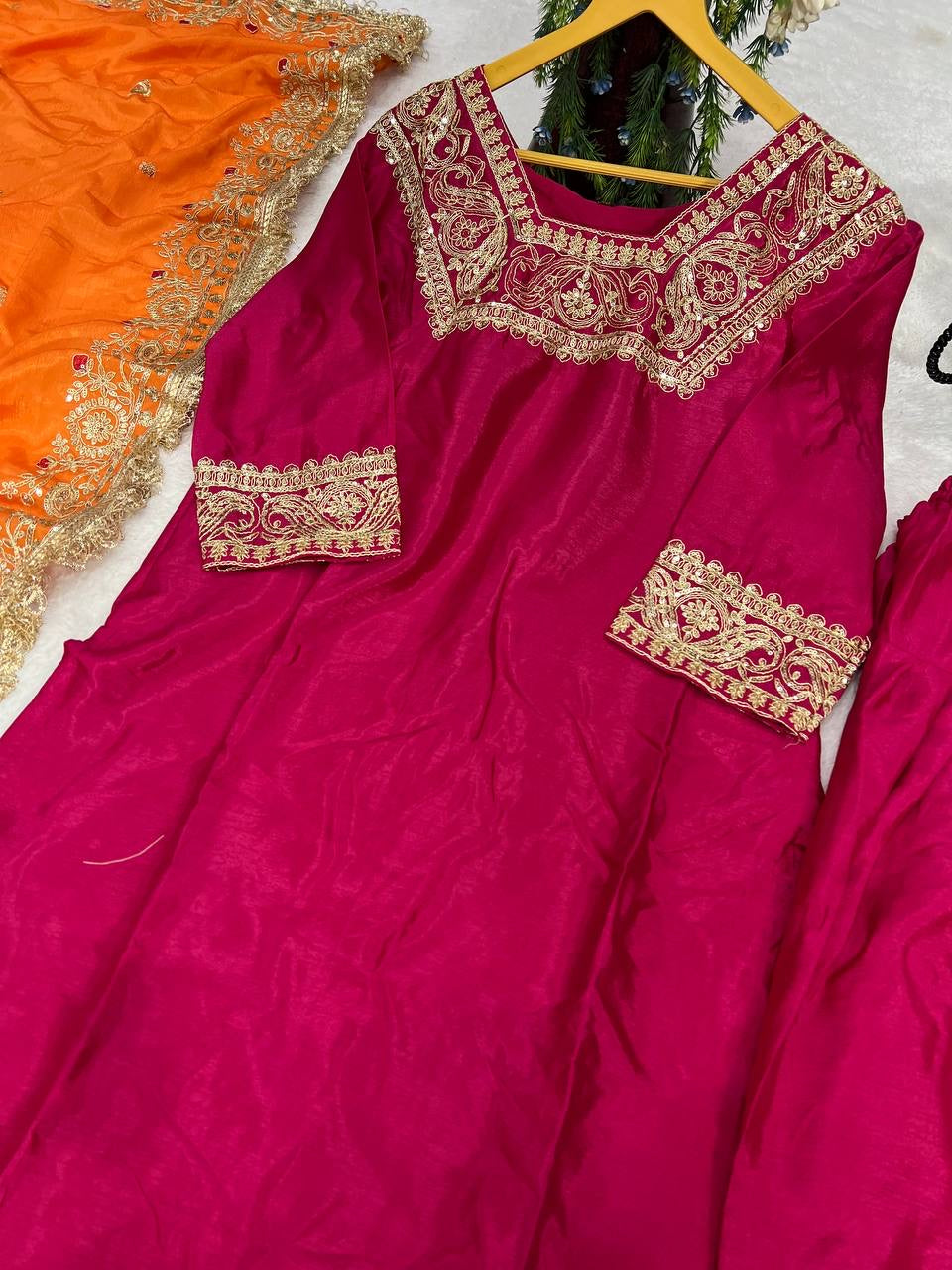 RASEYA | Luxuryemporium | Heavy Pure Chinon Silk Fabric With Micro silk inner (Fully stitched)| party wear |